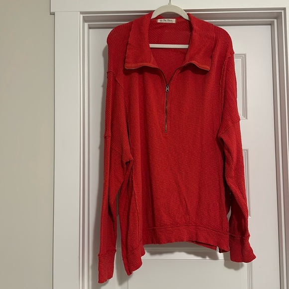 Free people walk away half zip tunic pullover - red racer - LARGE - Picture 1 of 6